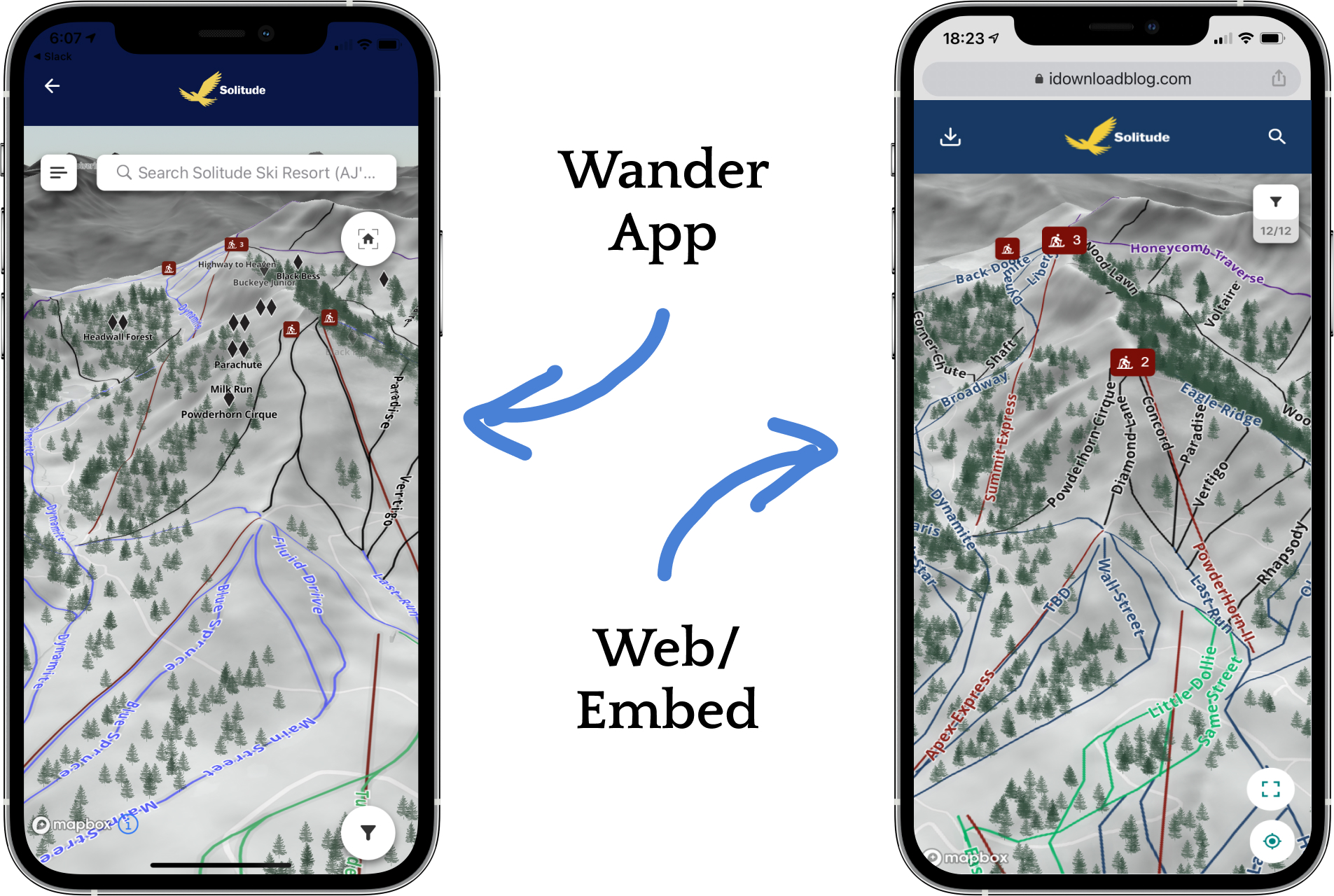 wander map app view vs web view