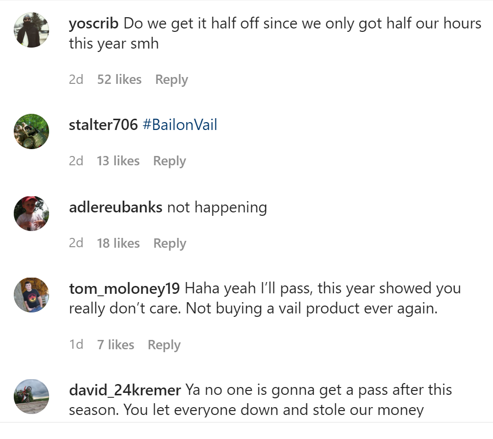comments to the launch of epic pass sales