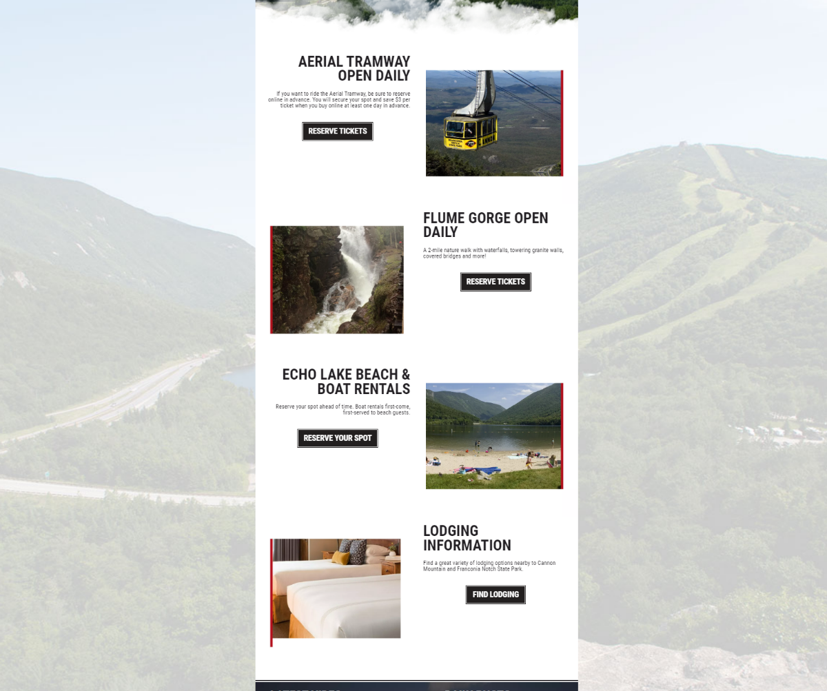 zoomed out view of the four main things on canon mountain website