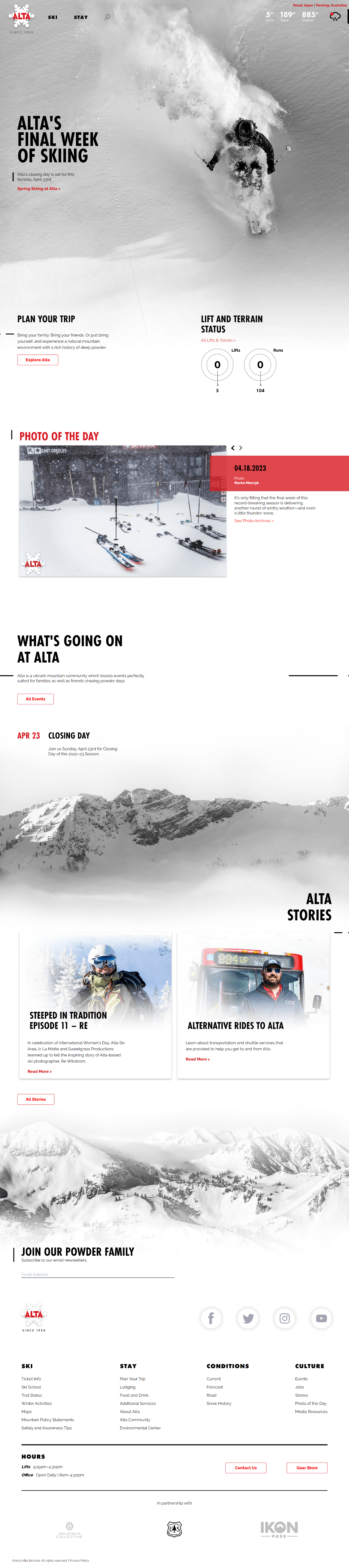 screenshot of alta's website