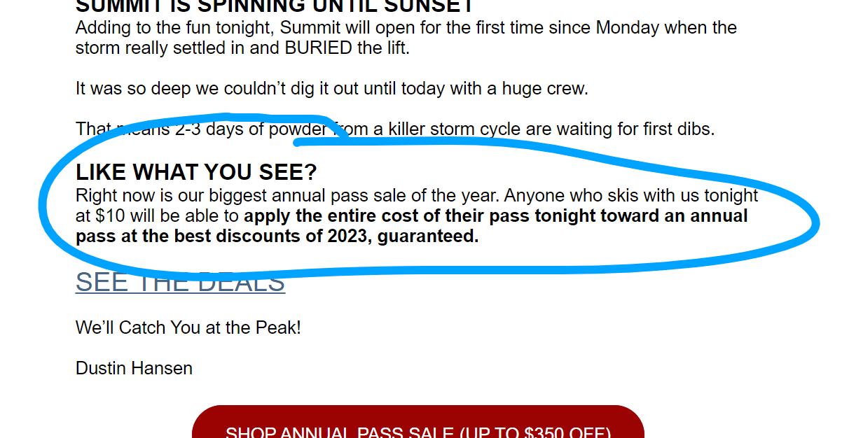 screenshot of email from cherry peak showing the deal