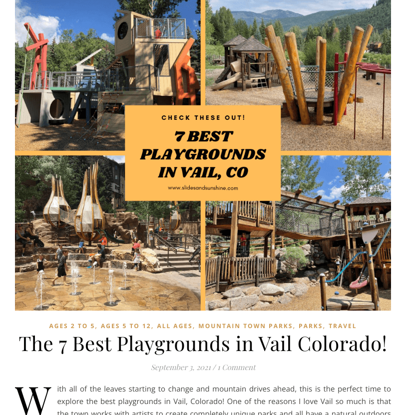 screenshot of blog post about best playgrounds in vail