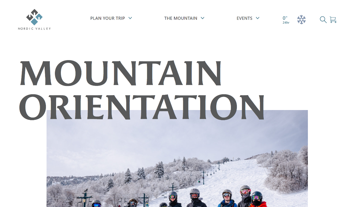 screenshot of nordic valley mountain orientation page